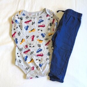 george car print cotton bodysuit & joggers matching outfit 18-24 months baby boy